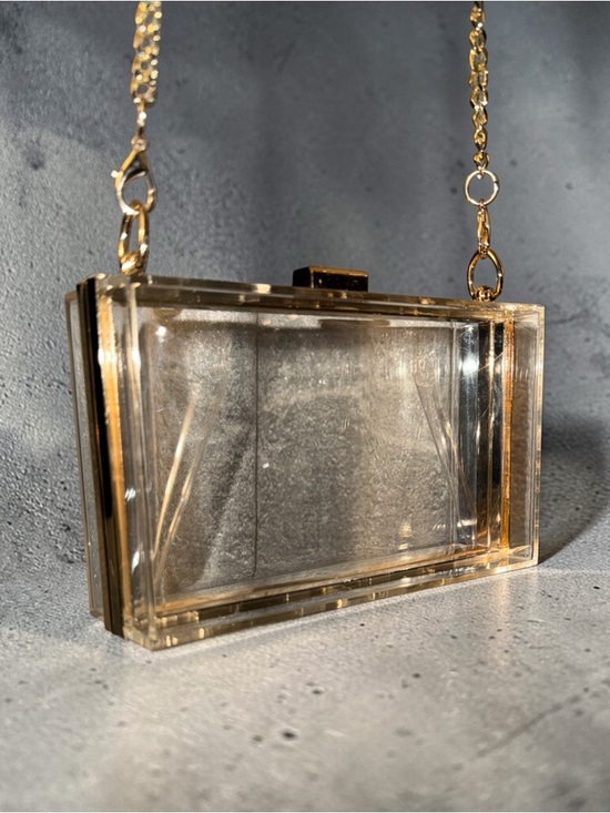unknown Handbags - Clear Acrylic Box Clutch with Gold Chain
